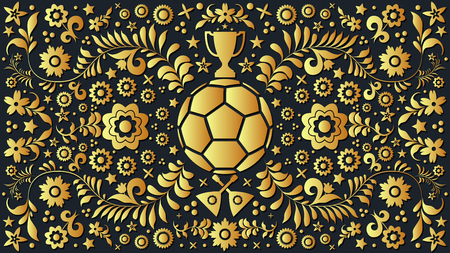 Gold patterns and elements background. Football 2018 vector illustration.のイラスト素材