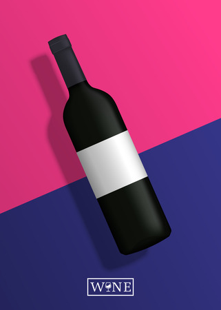 Realistic wine bottle with shadow. Vector illustrationのイラスト素材
