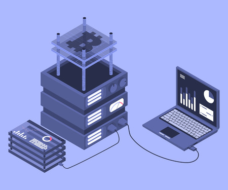 Cryptocurrency farm concept. Template for landing page. Vector illustration.のイラスト素材