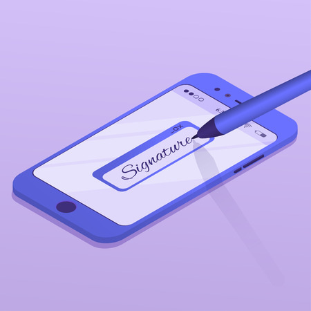 Electronic signature concept. Smartphone with pen. Vector illustration.のイラスト素材