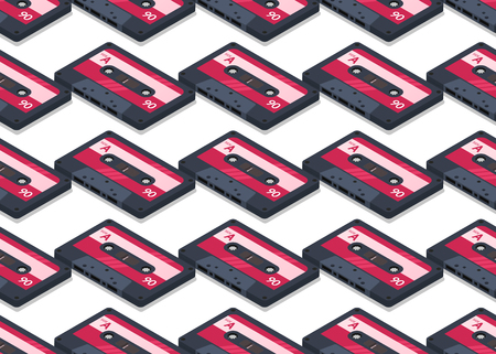 Seamless pattern Audio cassette isolated on white background. Vector illustrationのイラスト素材