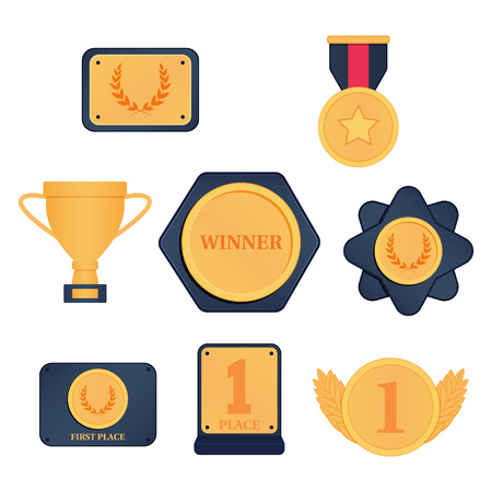 Set of awards, cups, medals. Vector illustrationのイラスト素材