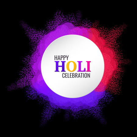 Holi, Round banner with color explosion of paint on a dark background, illustration for festival poster or banner. Happy Holi. Vector illustrationのイラスト素材