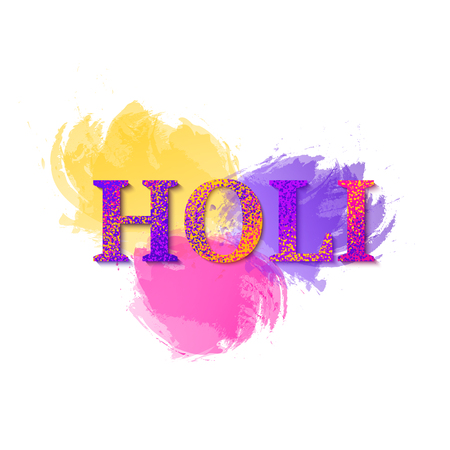 Happy Holi, Paint stains and letters in paint on a white background, illustration for festival poster or banner. Happy Holi design. Vector illustrationのイラスト素材