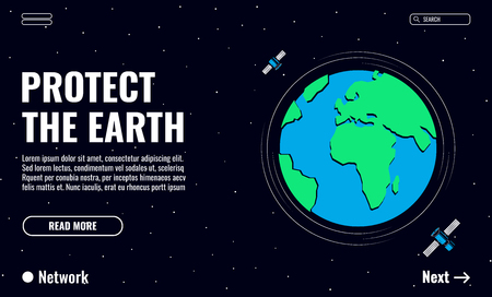 Happy Earth Day. Earth and satellites in space. Template for Banner, Poster or Flyer. Vector illustrationのイラスト素材