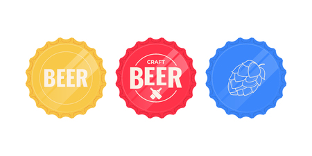 Beer caps. Set of colorful beer caps isolated on a white background. Vector illustrationのイラスト素材