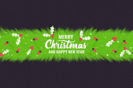 Christmas Background with Christmas tree branch and Wishes. Template for poster, banner for invitation. Vector illustrationのイラスト素材