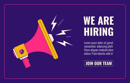 Hiring banner. Loudspeaker illustration. Human resources, recruiting company landing page templateのイラスト素材
