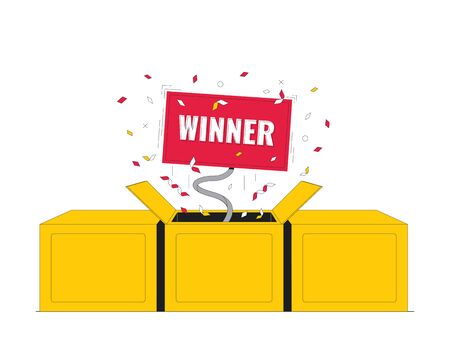 Open the surprise box with the confetti blast inside and the winners signのイラスト素材