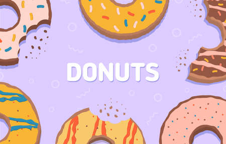 Colorful glazed donuts. Food background with delicious donuts. Vector illustrationのイラスト素材
