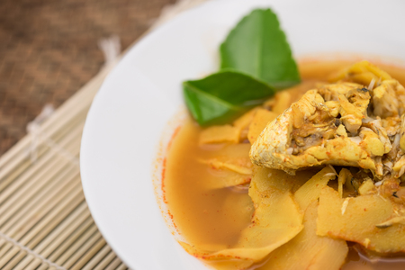 Delicious yellow fish curry for local Thai food backgroundの写真素材