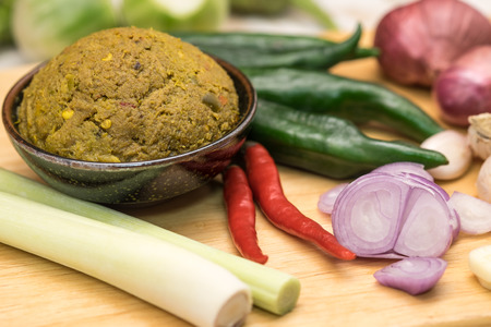 Food preparation for making Thai hot and spicy chili paste curryの写真素材