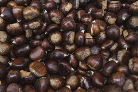 Raw chestnuts close up background. Food Backgroundの写真素材