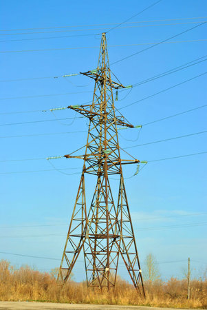 Old and rusty metal High-voltage electric main.