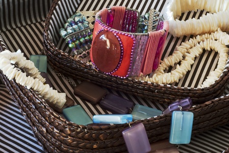 Divers costume jewelry in basketの写真素材