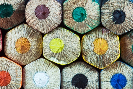 Wooden background of colorful crayonsの写真素材