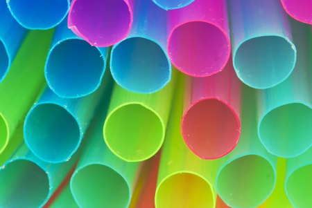 Macro shot of multi colored drinking strawsの写真素材
