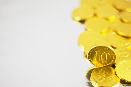 Detail of gold chocolate coins set の写真素材