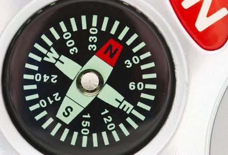Detail of compass on white background