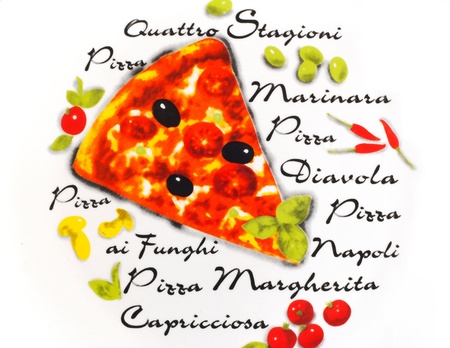 Painted pizza plate on white backgroundの写真素材
