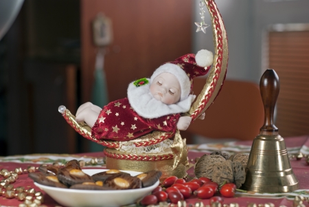 Christmas Doll with bell. Set table.の写真素材