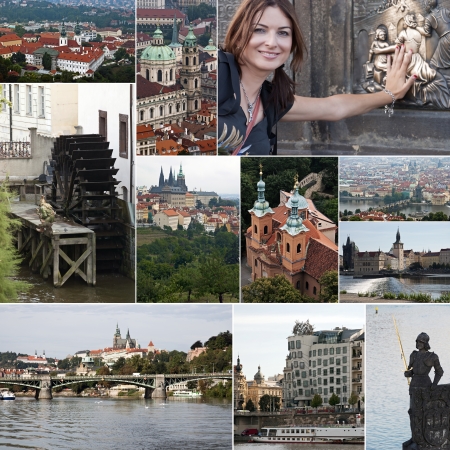 Collage of historic buildings and landmarks in Pragueの写真素材