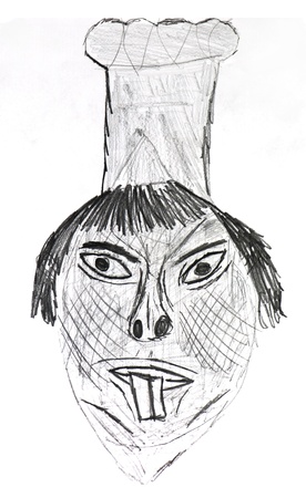 Children drawing - chinese chef with big teethの写真素材