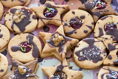 Background of the christmas linzer cookiesの写真素材
