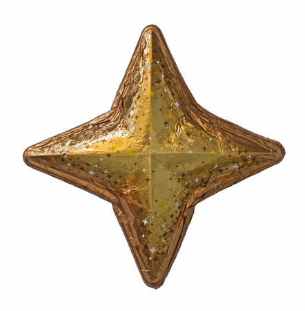 Golden Christmas star decoration - isolated on white backgroundの写真素材