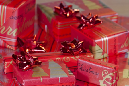 Group of red Christmas giftsの写真素材
