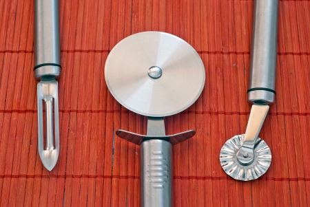 Kitchen tools of stainless steel の写真素材