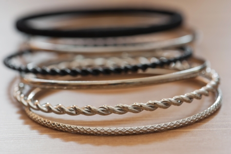 A set of metal bracelets.の写真素材