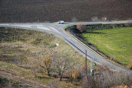 Infrastructure. Junction of roads, railway and wiring.