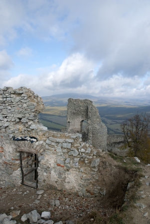 Ruin of castle Gymes, Slovakia. Wall and door. View from above.の写真素材