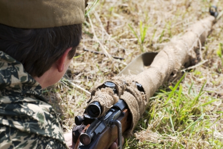 NITRA, SLOVAK REPUBLIC â JUNE 15: Reconstruction of the Second World War operations between Red army and German army, russian sniper on June 15, 2013 in Nitra, Slovak Republicのeditorial素材