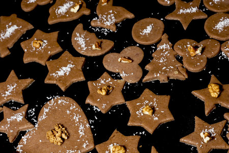 Decorated christmas gingerbread cookies ready for baking.