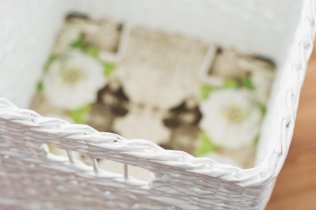 Detail of a white wicker basket.の写真素材
