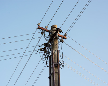 Old rural power lines pylon.の写真素材
