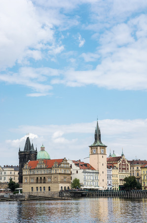 Cityscape of Prague with Vltava river. Vertical composition.の写真素材
