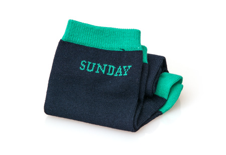 Trendy wool socks with inscription SUNDAY isolated on a white background.の写真素材