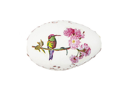 Beautiful painted Easter egg with bird. Spring time.の写真素材