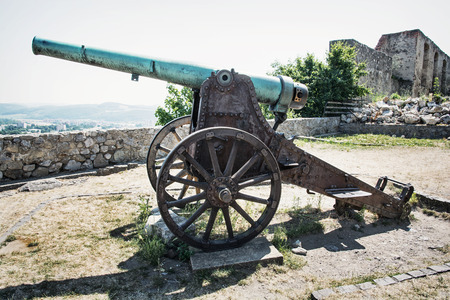 Rusty historic cannon in Trencin castle, Slovak republic.のeditorial素材