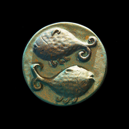 Circular pisces symbol on the dark background.の写真素材