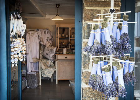 Shop with products of lavender. Mediterranean holiday destination.の写真素材