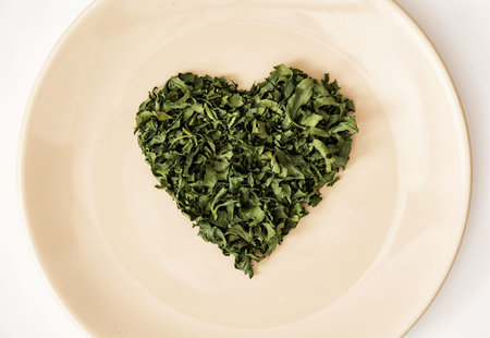 Heart shape of dried parsley on the plate. Valentine's day. Symbol of lovers.の写真素材