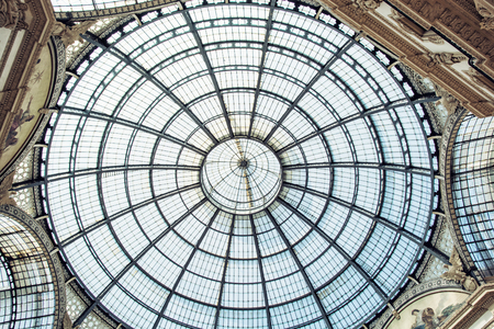 Artistic glass ceiling in Galleria Vittorio Emanuele II in Milan, Italy. Architectural theme.のeditorial素材