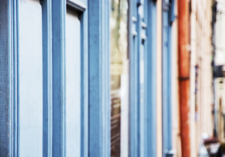 Beautiful colorful retro wall in Banska Stiavnica. Architectural theme. Vibrant colors. Building with an interesting facade.の写真素材