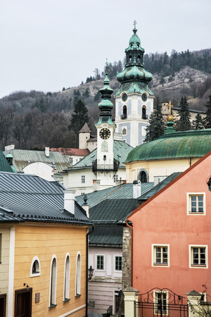 Old castle in Banska Stiavnica, Slovak republic. Cultural heritage. Architectural theme. Unesco. Travel destination. Beautiful place. Religious architecture. Vertical composition.のeditorial素材
