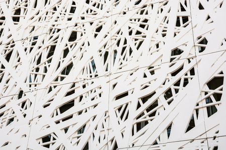 Futuristic white wall design in the cobweb form. Architectural element. Artistic object.の写真素材