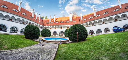 Courtyard of Topolcianky castle, Slovak republic. Panoramic photo. Travel destination.のeditorial素材